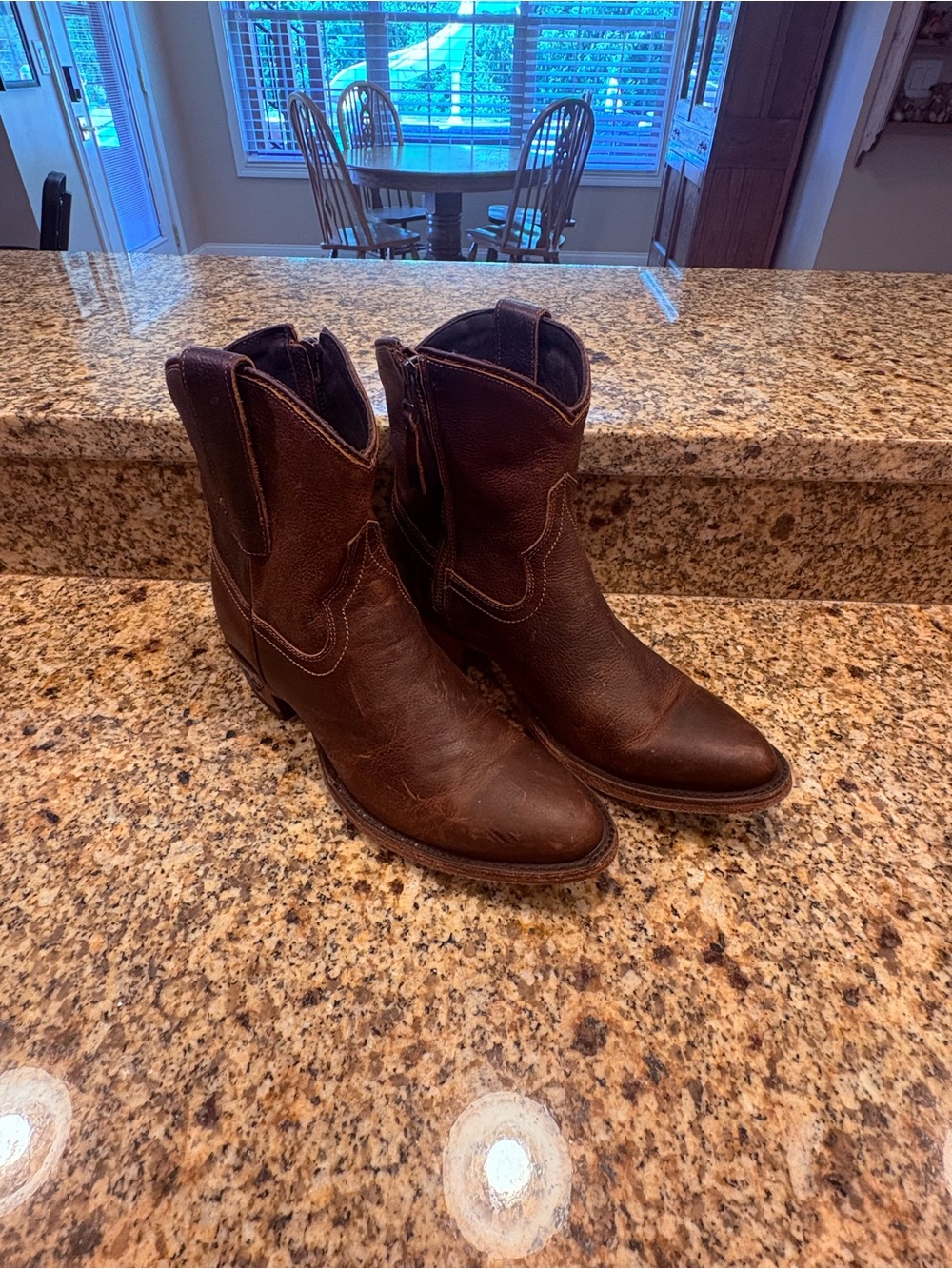 Lane Plain Jane Cognac Brown Leather Short Booties Cowboy Boots 7.5 Side Zip